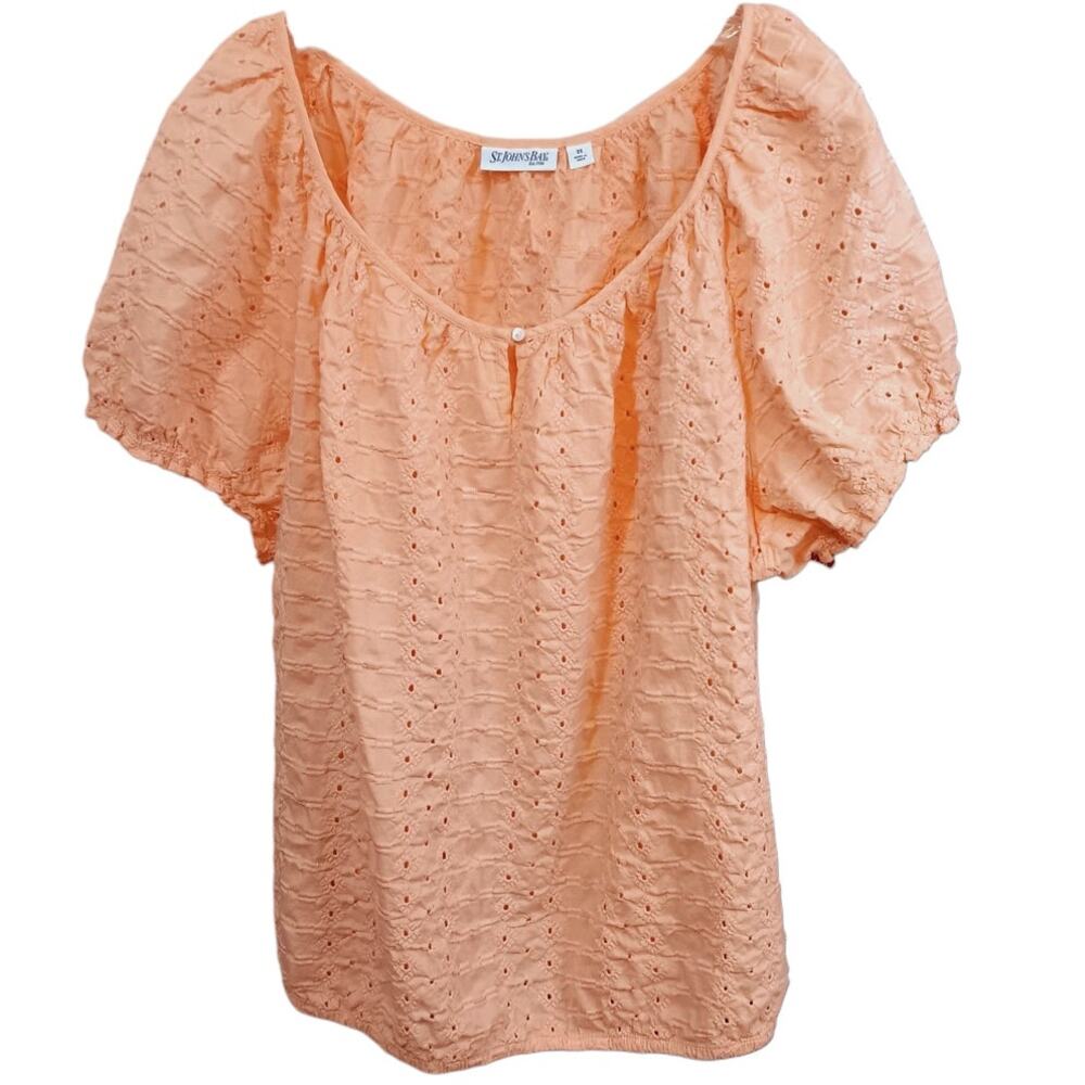 ST. JOHN BAY Cotton Eyelet Top Blouse Plus 3X Peach Orange Comfort Vacation Trip